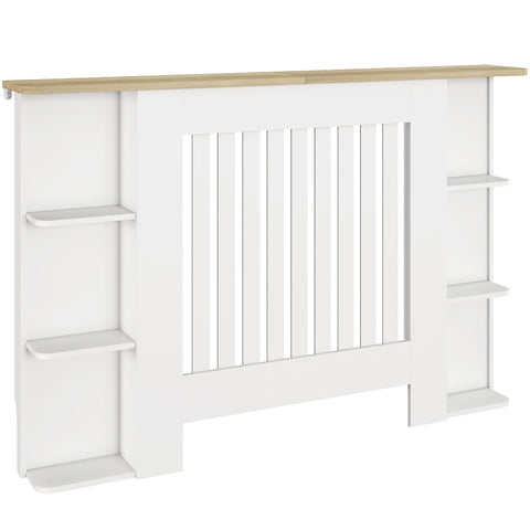 HOMCOM Radiator Cover with Open Storage Shelves, Vertical Slatted Cabinet Shelf Heater Cover for Living Room, Hallway, Medium, White