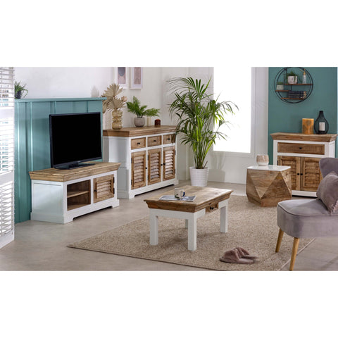 Bianco Solid Mango Wood White Side Table