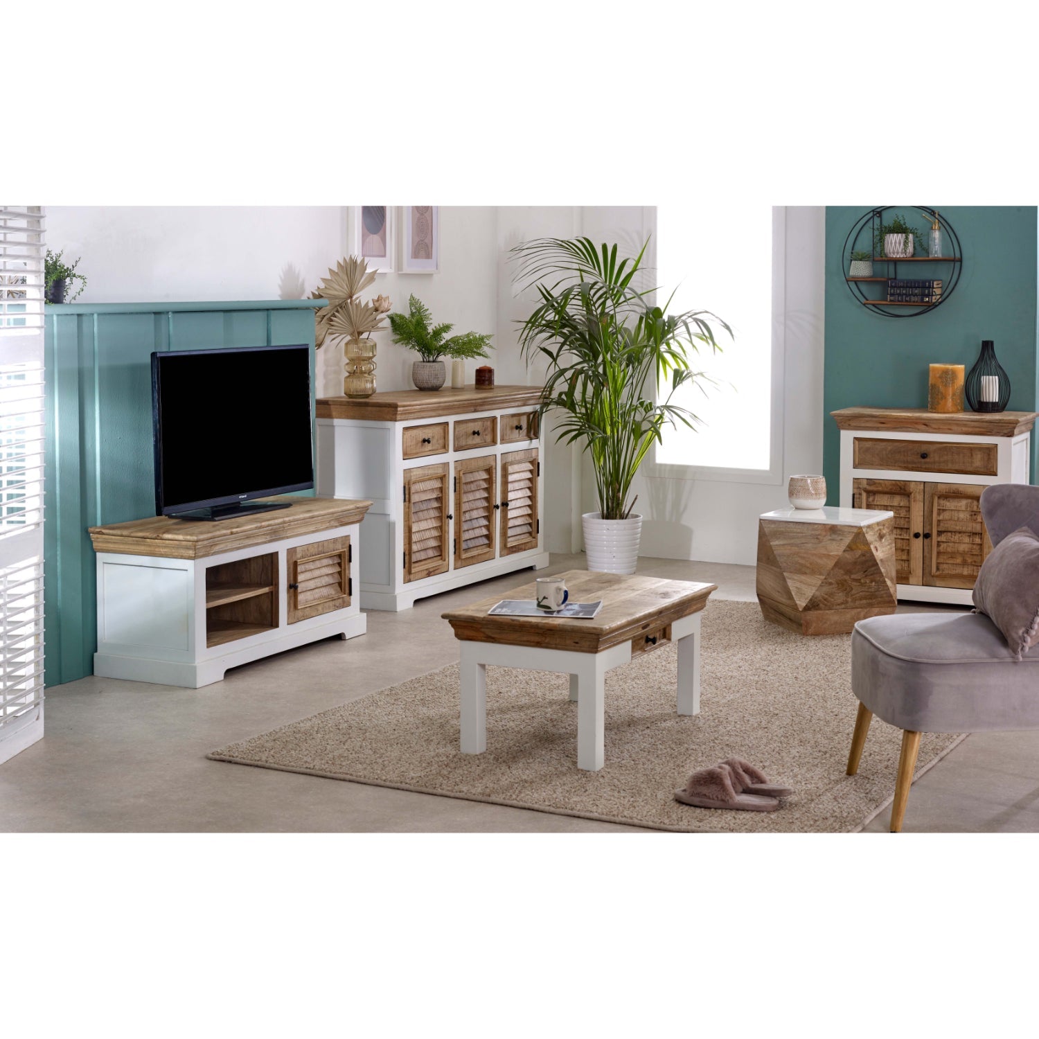 Bianco Solid Mango Wood Small Tv Cabinet White