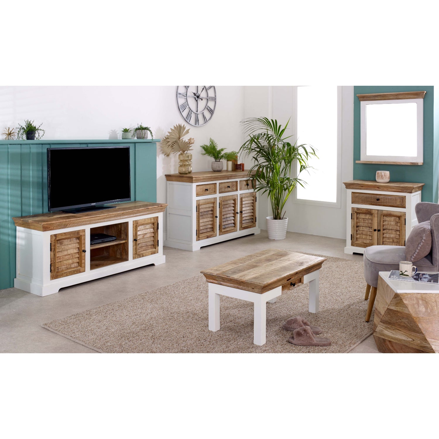 Bianco Solid Mango Wood Large Sideboard 3 Doors & 3 Drawers  White