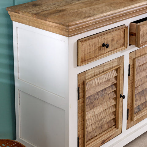 Bianco Solid Mango Wood Large Sideboard 3 Doors & 3 Drawers  White