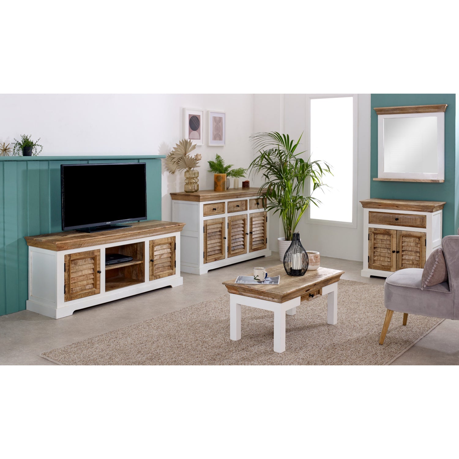 Bianco Solid Mango Wood Wall Mirror White