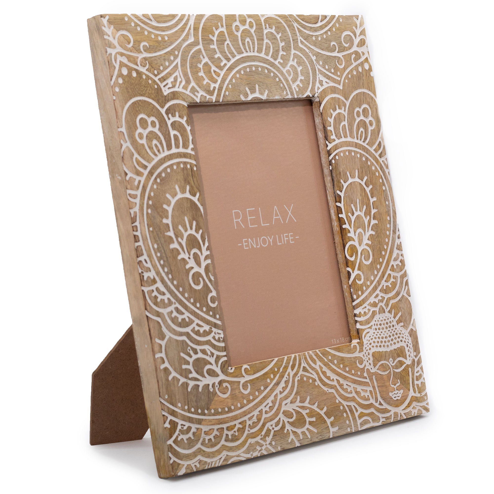 Large White Buddha Mango Wood Photo Frame 13x18cm