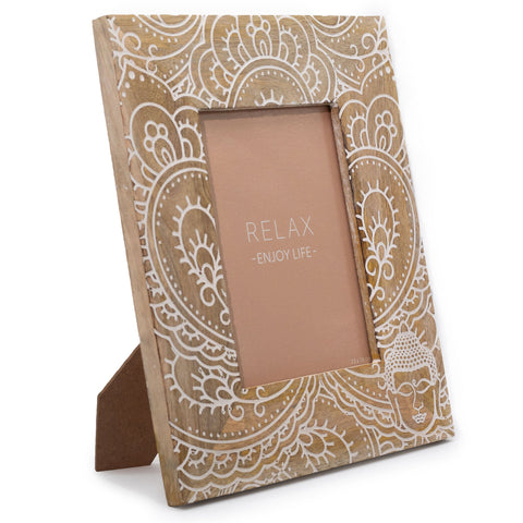 Large White Buddha Mango Wood Photo Frame 13x18cm