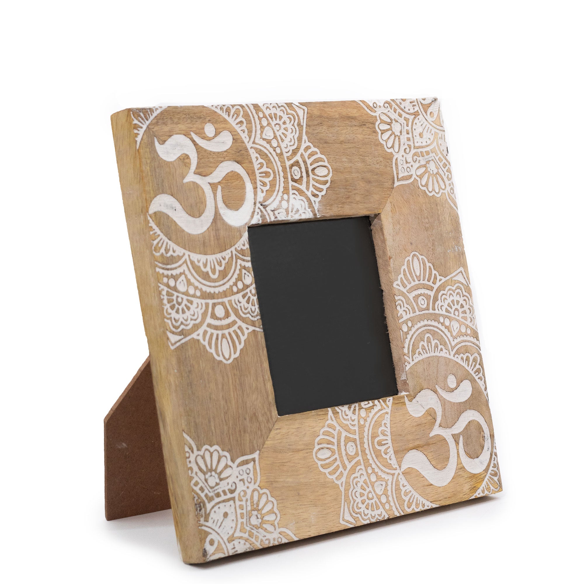 Small White Ohm Mandala Mango Wood Photo Frame 10x10cm