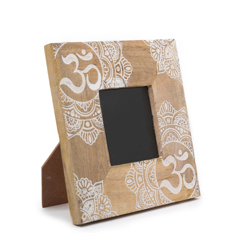 Small White Ohm Mandala Mango Wood Photo Frame 10x10cm