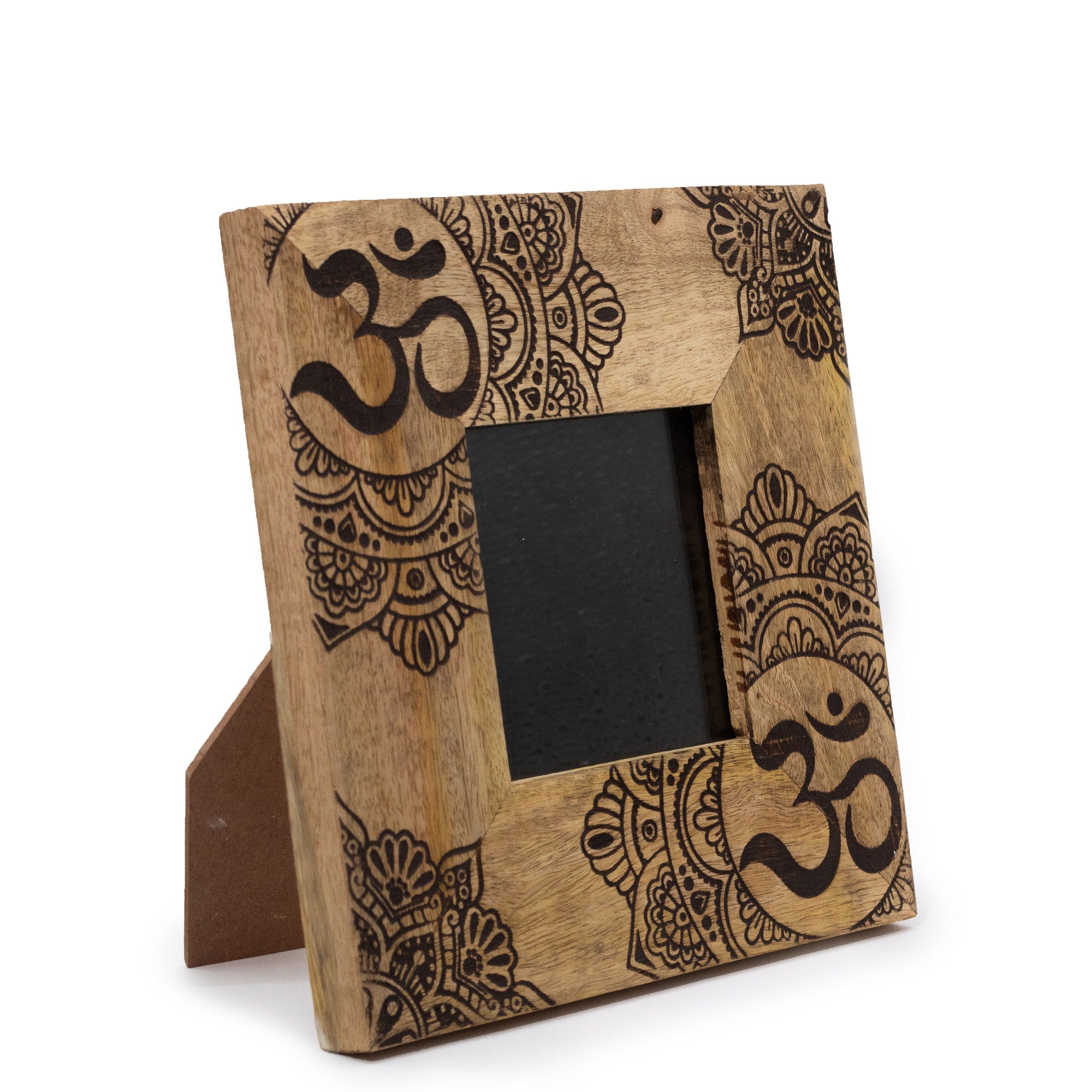 Small Black Ohm Mandala Mango Wood Photo Frame 10x10cm
