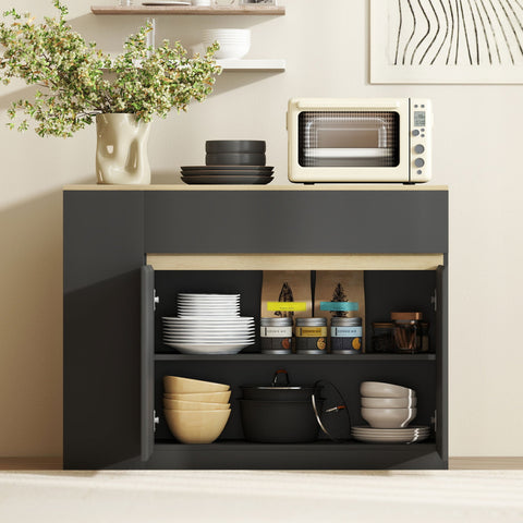 HOMCOM Sideboard, Storage Cabinet with Adjustable Shelf, 2 Drawers, 3 Open Shelves, Black