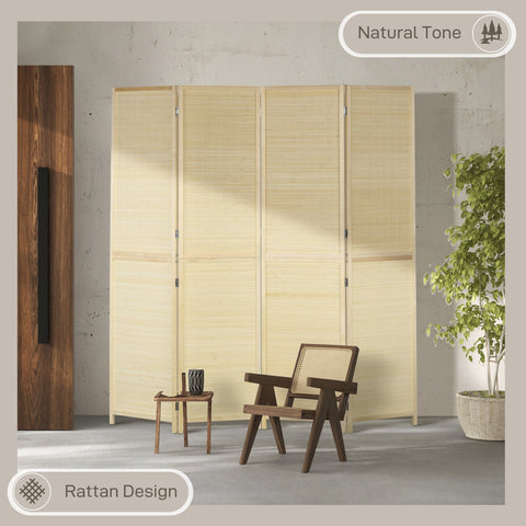 HOMCOM Room Divider, Freestanding Privacy Screen, 4 Panel Folding, 180 x 180cm, Natural