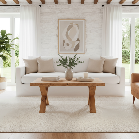 MAYA Solid Wood Cross Leg Farmhouse Coffee Table