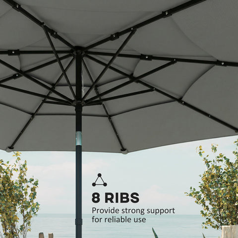 Outsunny Garden Parasol, Parasol Umbrella with 3-tier Roof, Crank Handle, Tilt Function, Polyester Canopy, Grey