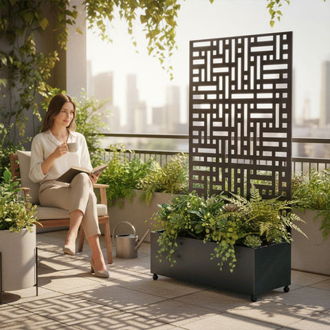 Metal Indoor/Outdoor Privacy Screen with Plant Pot - 90cm x 180cm
