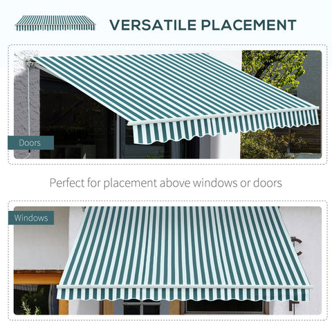 Outsunny 3 x 2.5m Patio Awning, Anti-UV and Waterproof Sun Shade Canopy with Chain Drive and Hand Crank, Green/White Stripes