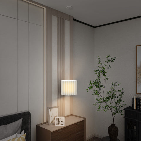 HOMCOM Linen Pendant Light, Modern Wave Ceiling Light Shade, E27 Lampshade for Living Room, Bedroom, Kitchen, Hallway, White