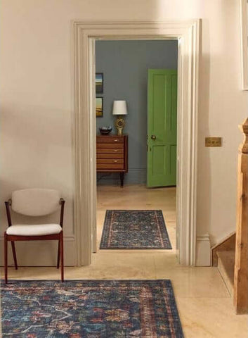 Eco-Washable Blue Rug Vintage Design