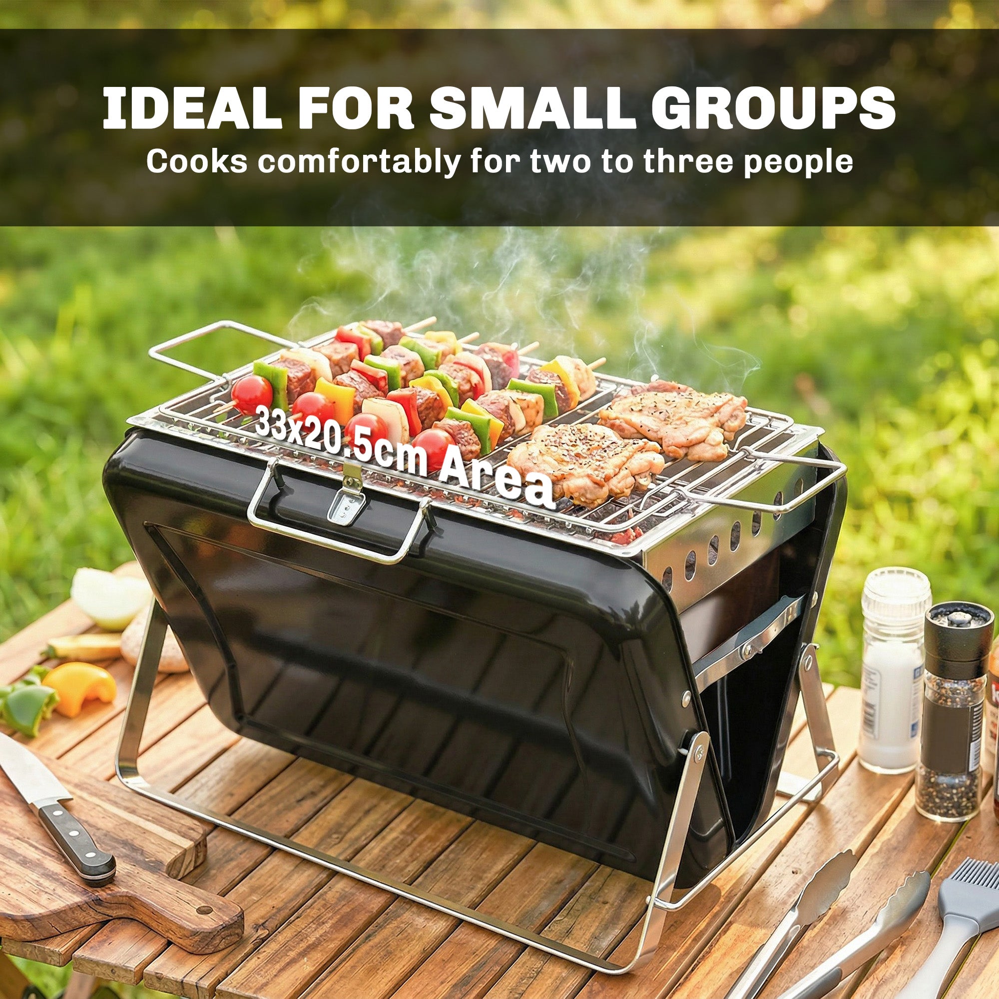 Outsunny Charcoal BBQ Grill Portable Stainless Steel Barbecue with Tilting Grate for Camping Picnic Garden Black