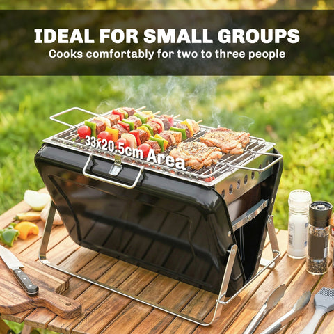 Outsunny Charcoal BBQ Grill Portable Stainless Steel Barbecue with Tilting Grate for Camping Picnic Garden Black