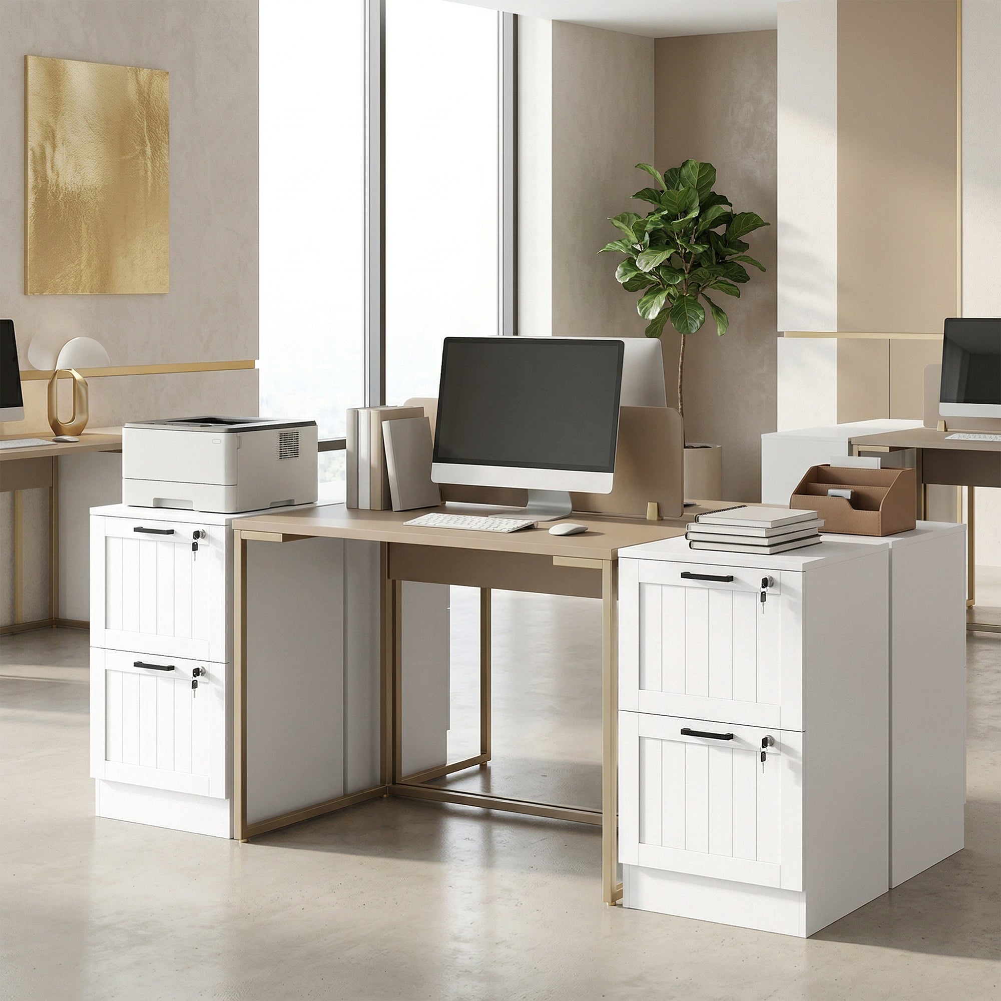 HOMCOM 2 Drawer Filing Cabinet with Lock, Office Storage Cabinet with Adjustable Hanging Bars for A4 Letter Size Files, White