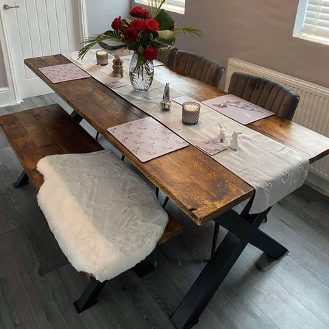 Dining Table Set - Custom Size and Finish Wooden Table with Benches