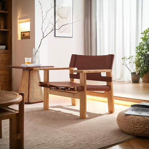 Mona Armchair, Saddle Leather & Ash Wood