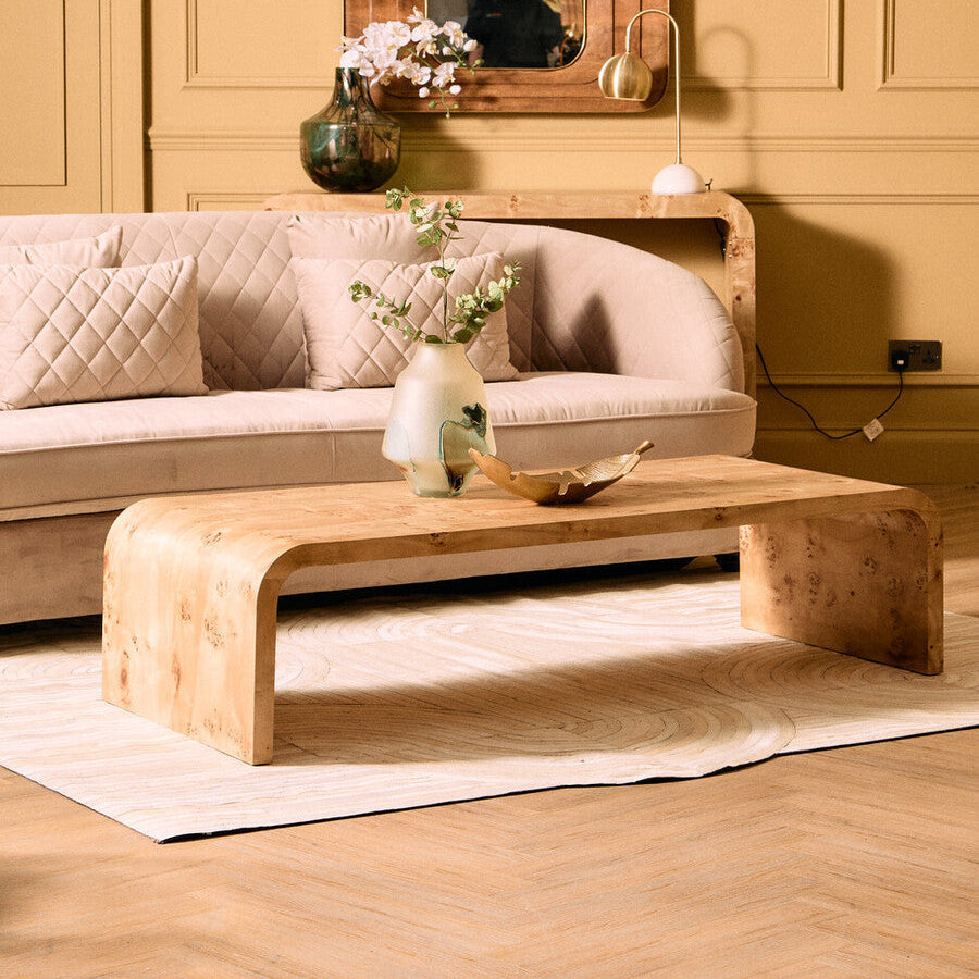 Mota Burl Wood Design Curved Coffee Table