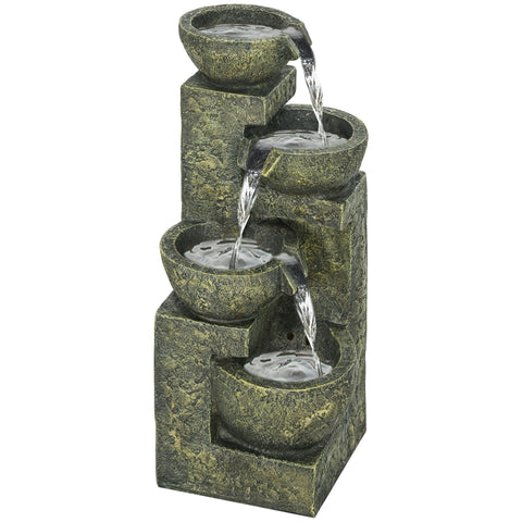 Outsunny Garden Water Feature Waterfall Fountain with 4-Tier Stone Look Bowls, Adjustable Flow, Black and Yellow