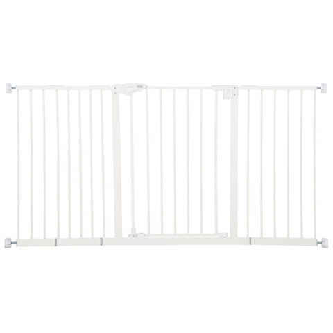 PawHut Dog Gate Stair Gate Pressure Fit Pets Barrier Auto Close for Doorway Hallway, 74-148cm Wide Adjustable, White