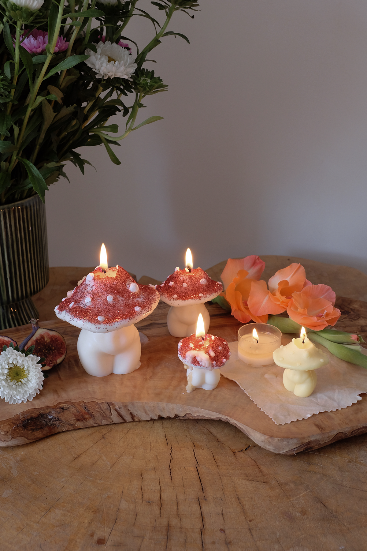 Glittery Mushroom Candles - Trio