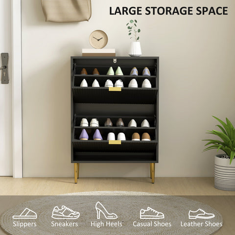 HOMCOM Narrow Shoe Cabinet with 2 Flip Drawers - Black