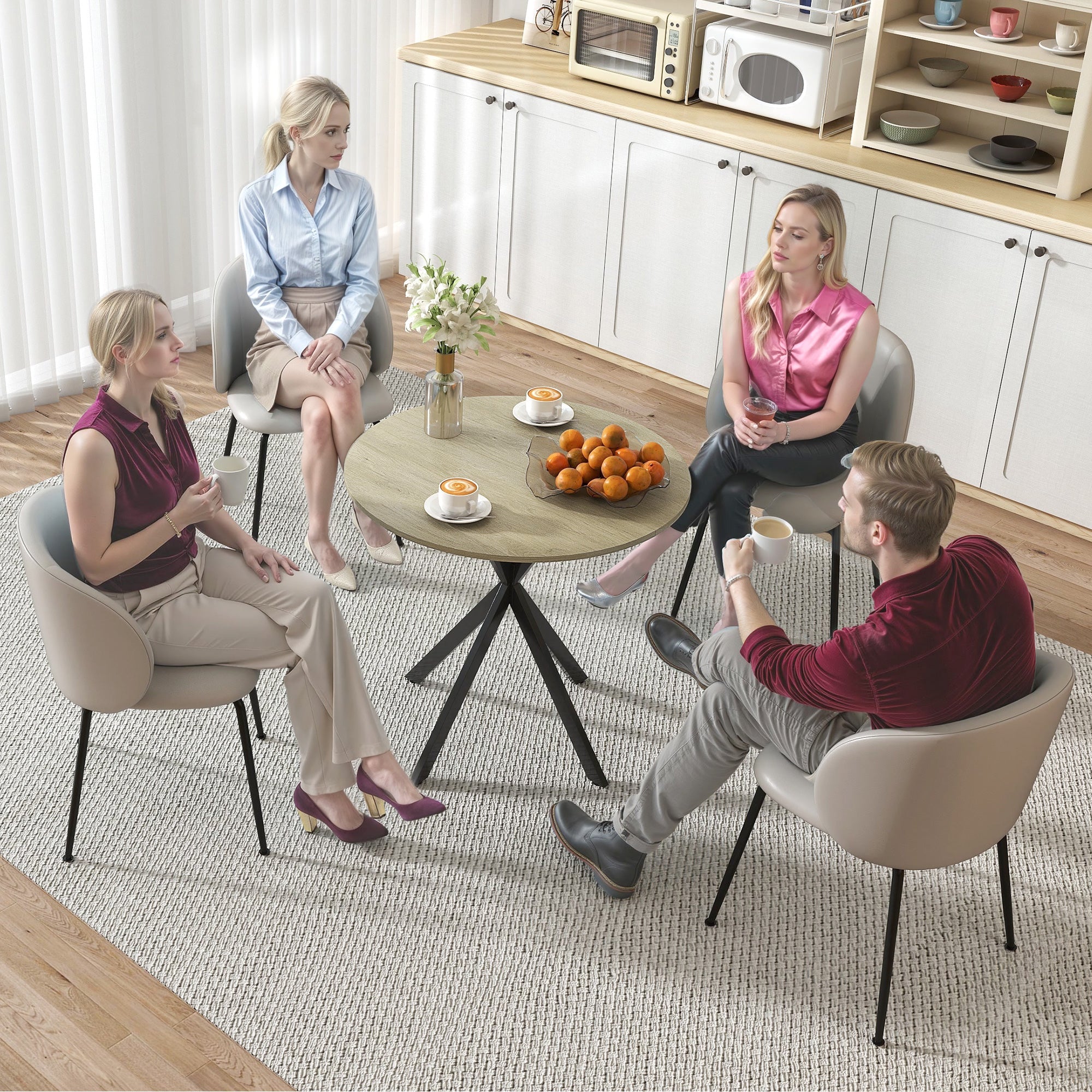 HOMCOM 80cm Industrial Round Dining Table - White Oak