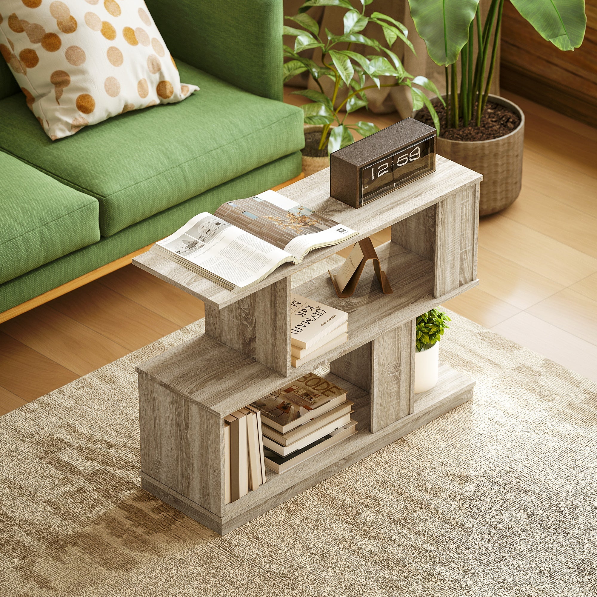 HOMCOM S-Shaped Side Table - Natural Wood Finish