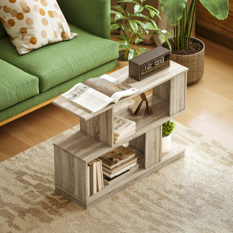 HOMCOM S-Shaped Side Table - Natural Wood Finish