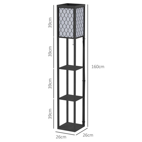 HOMCOM Shelf Floor Lamp Standing Lamp W/4-tier Wooden Open Shelves,26L x 26W x 160Hcm-Black/White