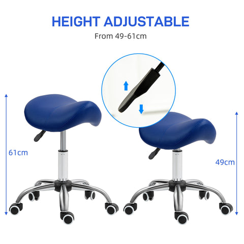 HOMCOM Saddle Stool, Height Adjustable Salon Chair for Massage Spa, Faux Leather, Dark Blue