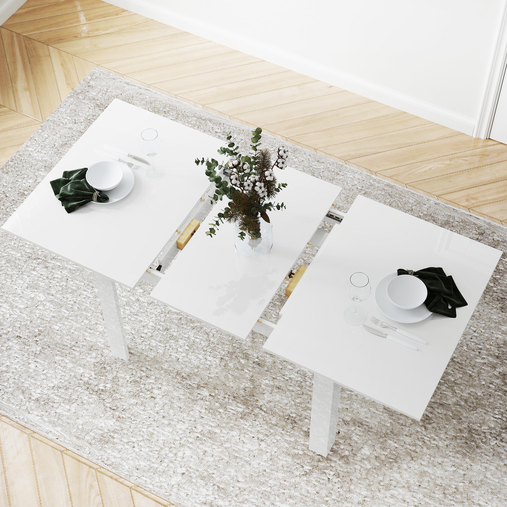 HOMCOM Extendable Dining Table, 120-160 x 70cm Rectangular Kitchen Table for Small Spaces, Seats 4-6 People, High Gloss White