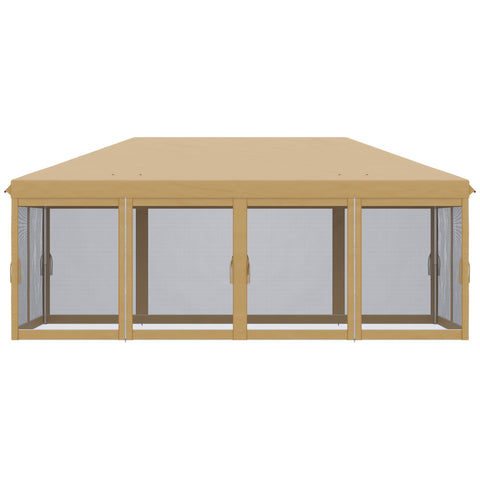 Outsunny 3 x 6m Pop Up Gazebo, Outdoor Canopy Shelter, Marquee Party Wedding Tent with 6 Mesh Walls and Carry Bag, Beige