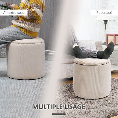 HOMCOM Modern Storage Ottoman with Removable Lid, Fabric Storage Stool, Foot Stool, Dressing Table Stool Side Table, Set of 2, Cream White