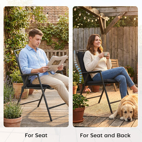 Outsunny Outdoor Seat Cushions Set of 2 with Ties, Waterproof Garden Seat Pads, Black