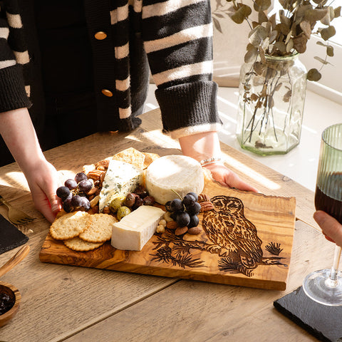 Tawny Owl Olive Wood Rustic Chopping Board