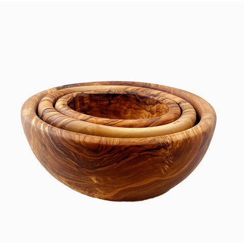 Olive Wood Round Stacking Bowls - Set of 3