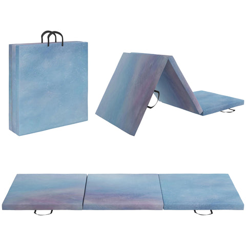 HOMCOM 6FT Foldable Gymnastics Mat, Tri-Fold 2" Thick Crash Mat with Carry Strap Handles for Home Training, Sky Blue