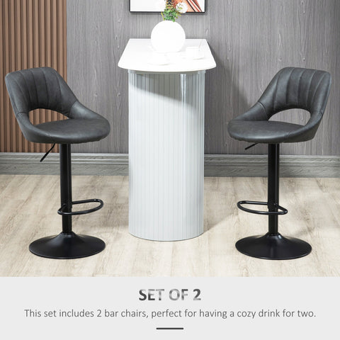 HOMCOM Bar Stools Set of 2, Swivel Counter Height Barstools with Back, Adjustable PU Leather Bar Chairs, Modern Armless Kitchen Island Stool, Dark Grey