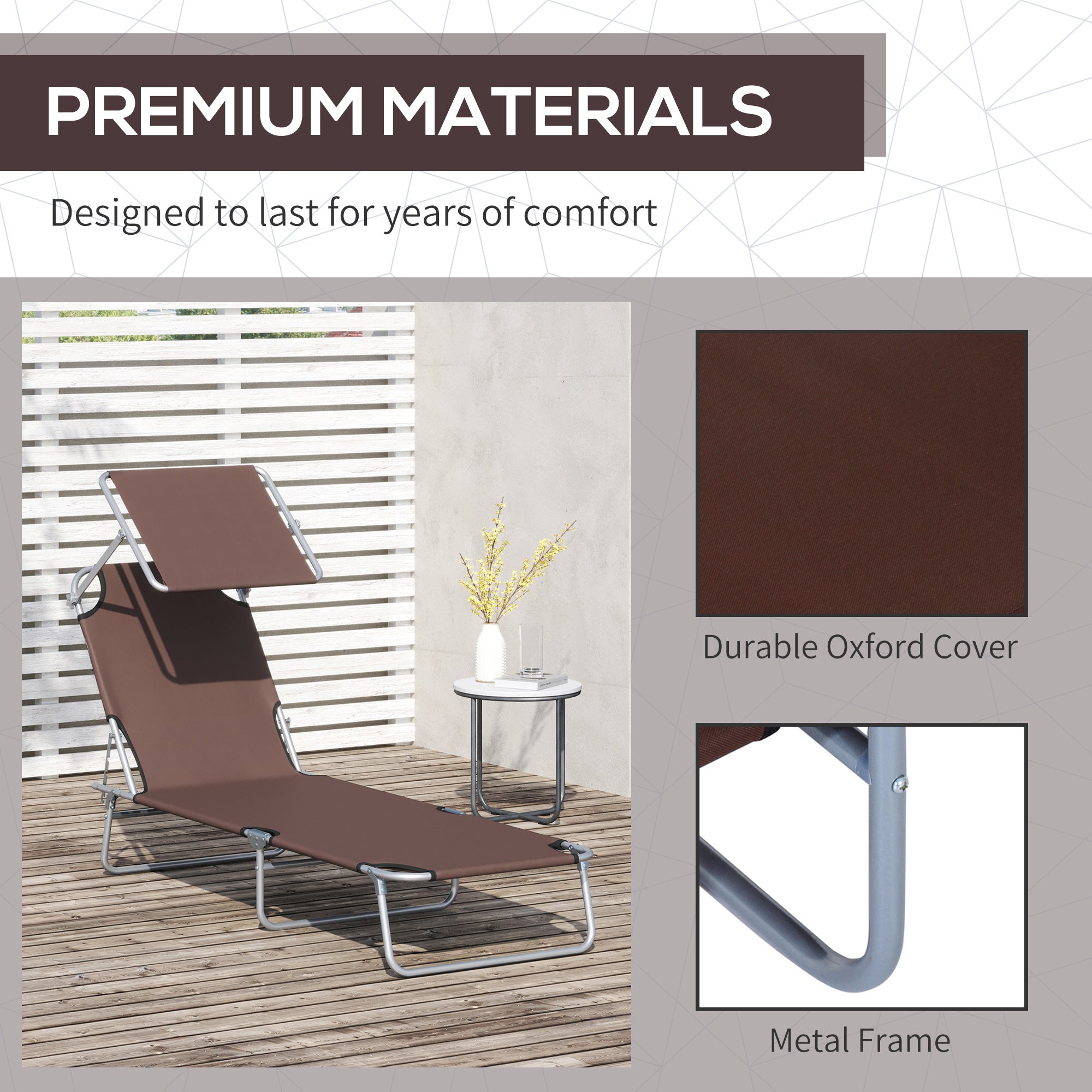 Outsunny Outdoor Foldable Sun Lounger, 4 Level Adjustable Backrest  Reclining Sun Lounger Chair with Angle Adjust Sun Shade Awning for Beach, Garden, Patio, Brown