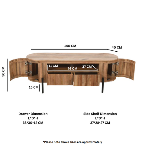 York Natural Solid Wood Tv Cabinet With Metal Legs