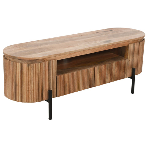 York Natural Solid Wood Tv Cabinet With Metal Legs