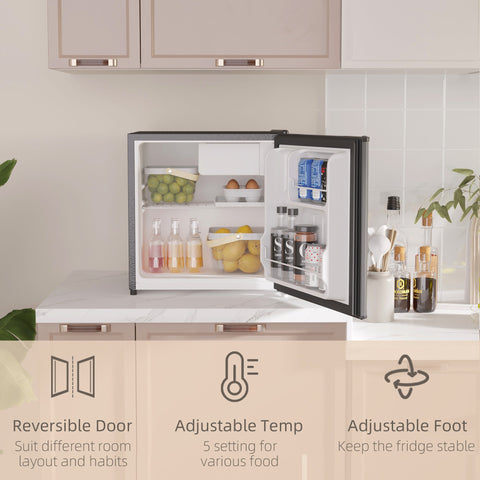 HOMCOM 46 Litre Table Top Mini Fridge, Small Fridge with Ice Box, Reversible Door, Adjustable Temperature and Legs for Bedrooms, Home Office, Black