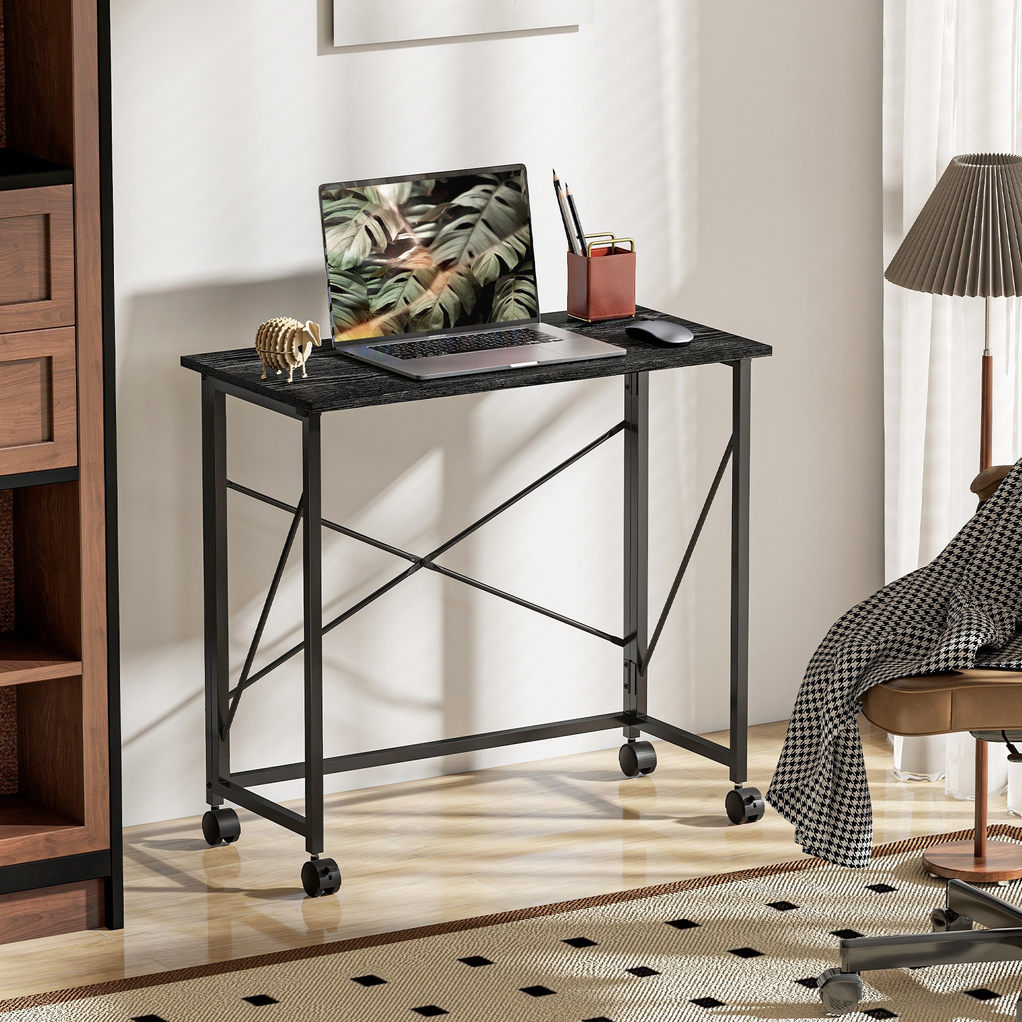 HOMCOM 80 cm Folding Desk on Wheels - Black