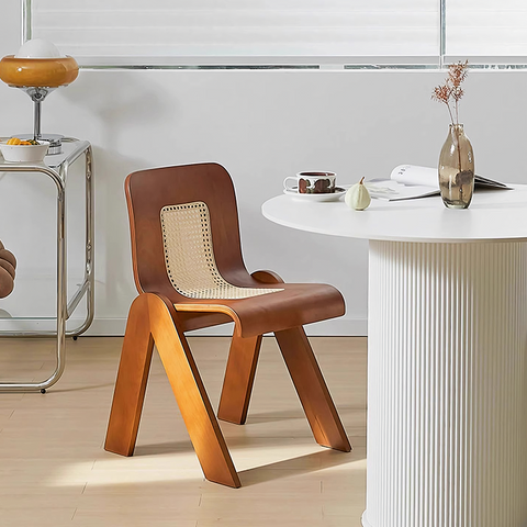 Nita Curved Rattan Dining Chair, Rubber Wood