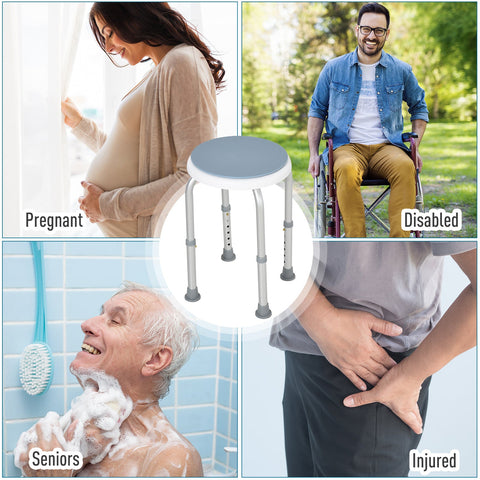 HOMCOM 360° Swivel Shower Chair, Height Adjustable Aluminium Shower Stool with Non-Slip Feet for Disabled, Elderly, Blue