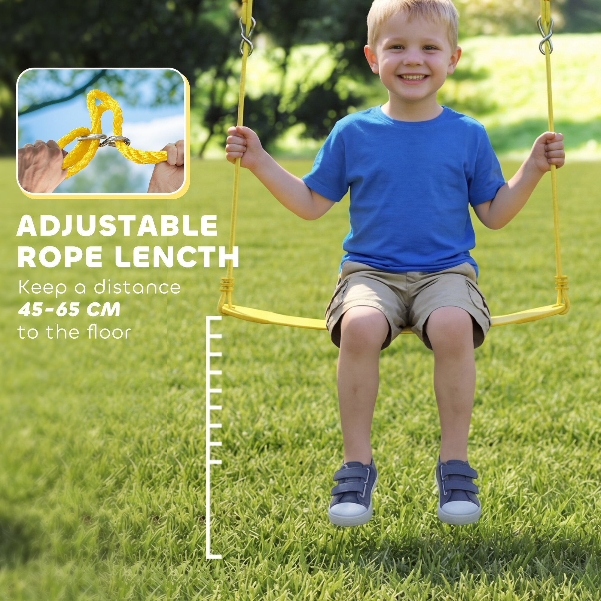 AIYAPLAY Kids Swing Set with Double Swings, Outdoor Playset with Adjustable Ropes, Metal Frame for Ages 3-8, 150kg Capacity